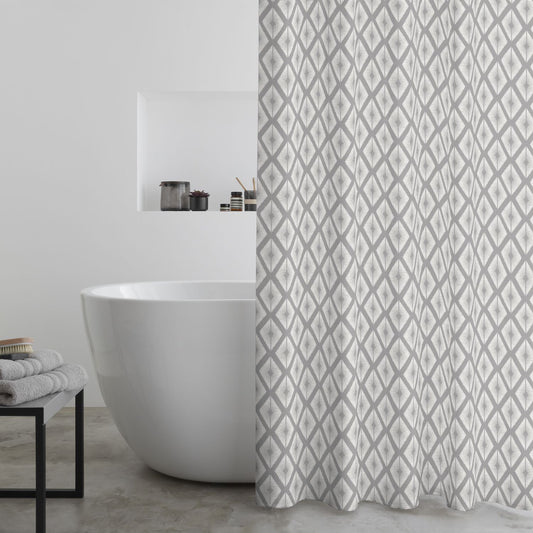 Catherine Lansfield Aztec Diamond Silver Grey Shower Curtain Panel