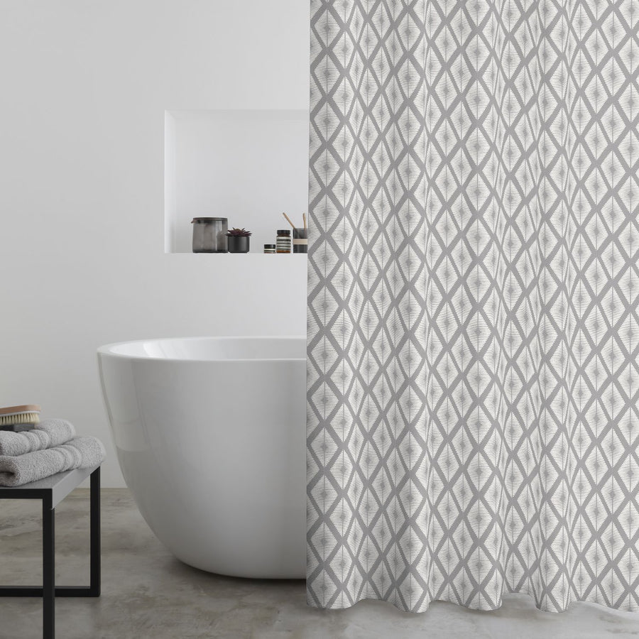 Catherine Lansfield Aztec Diamond Silver Grey Shower Curtain Panel