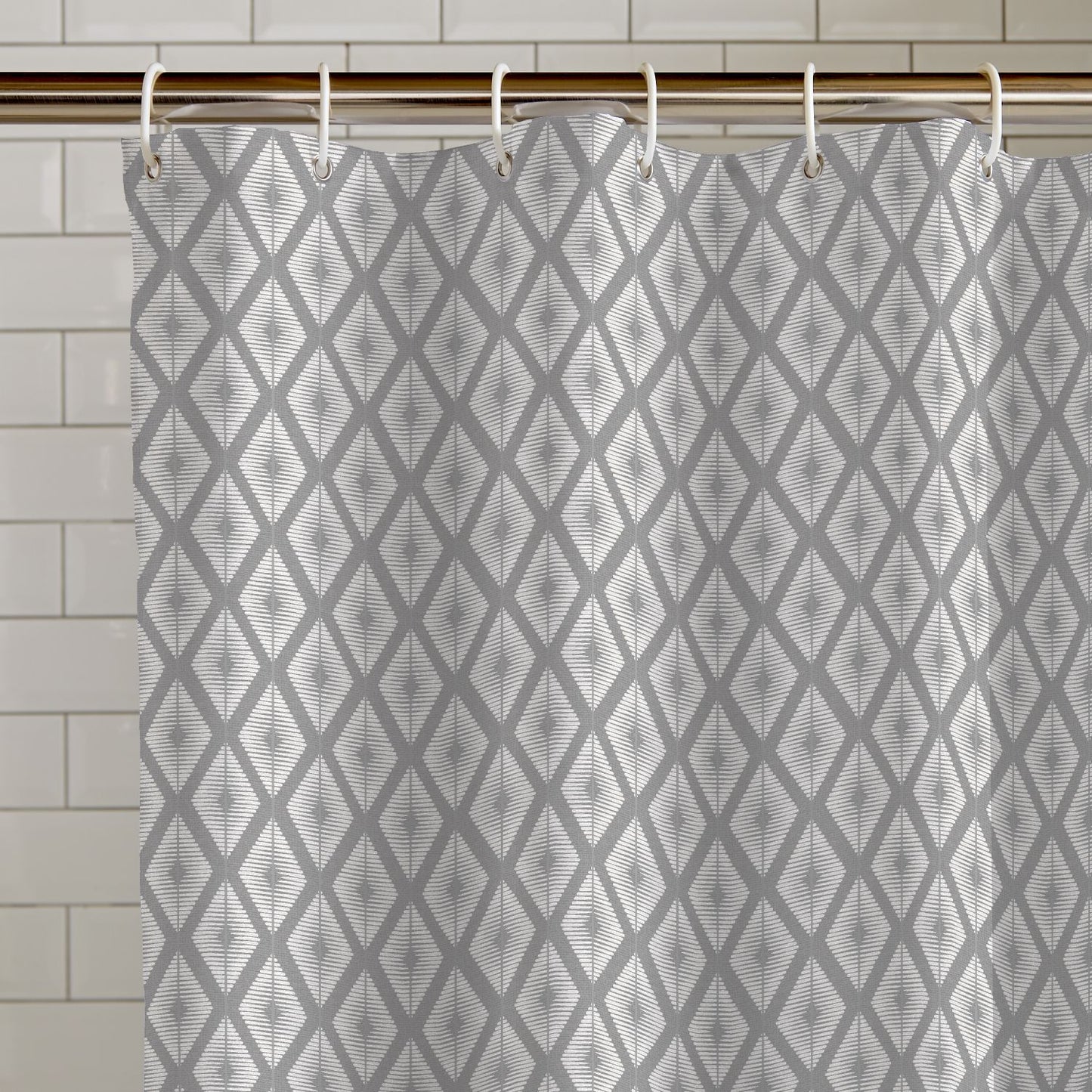 Catherine Lansfield Aztec Diamond Silver Grey Shower Curtain Panel