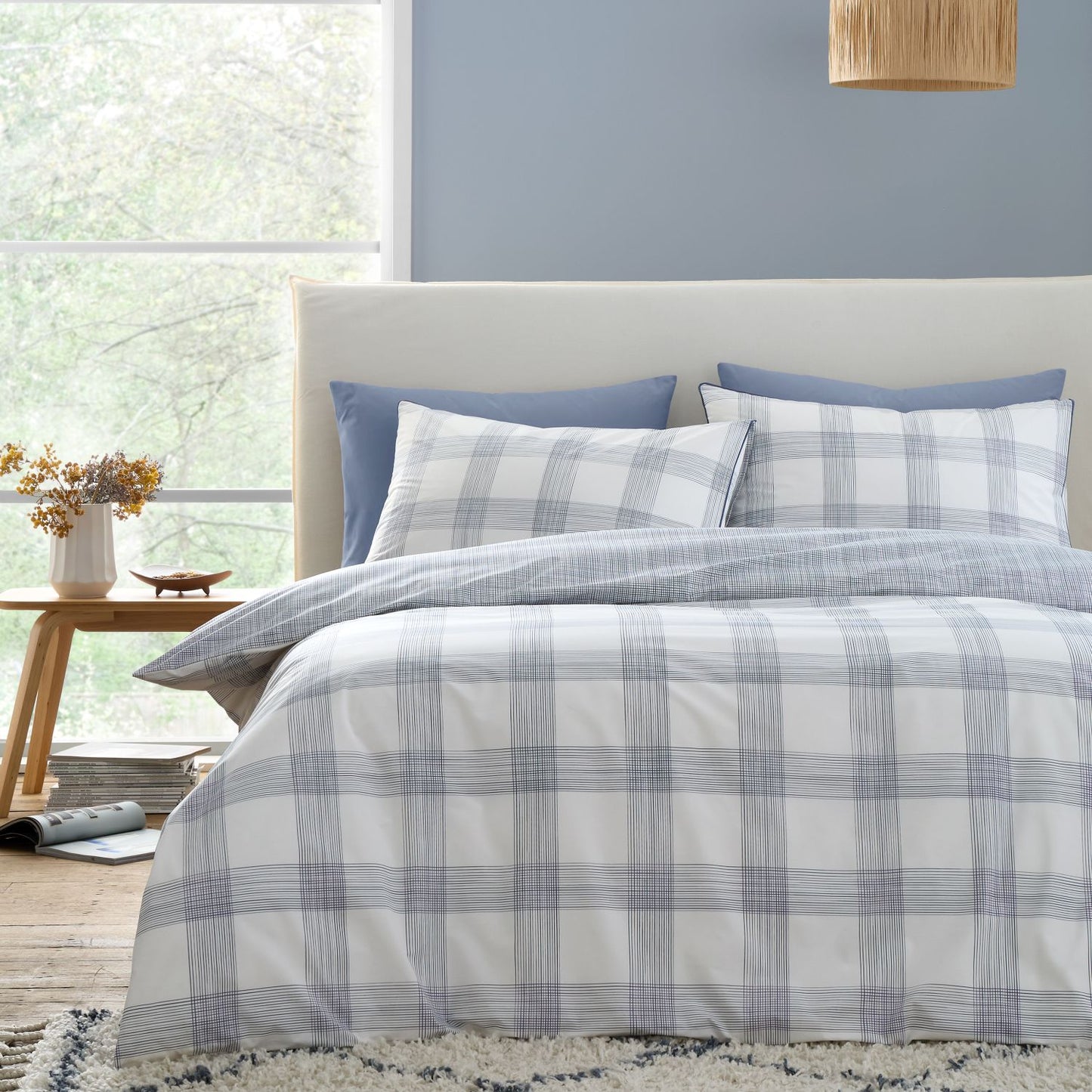 Bianca Marlow Blue Check 200TC Cotton Percale Reversible Duvet Set