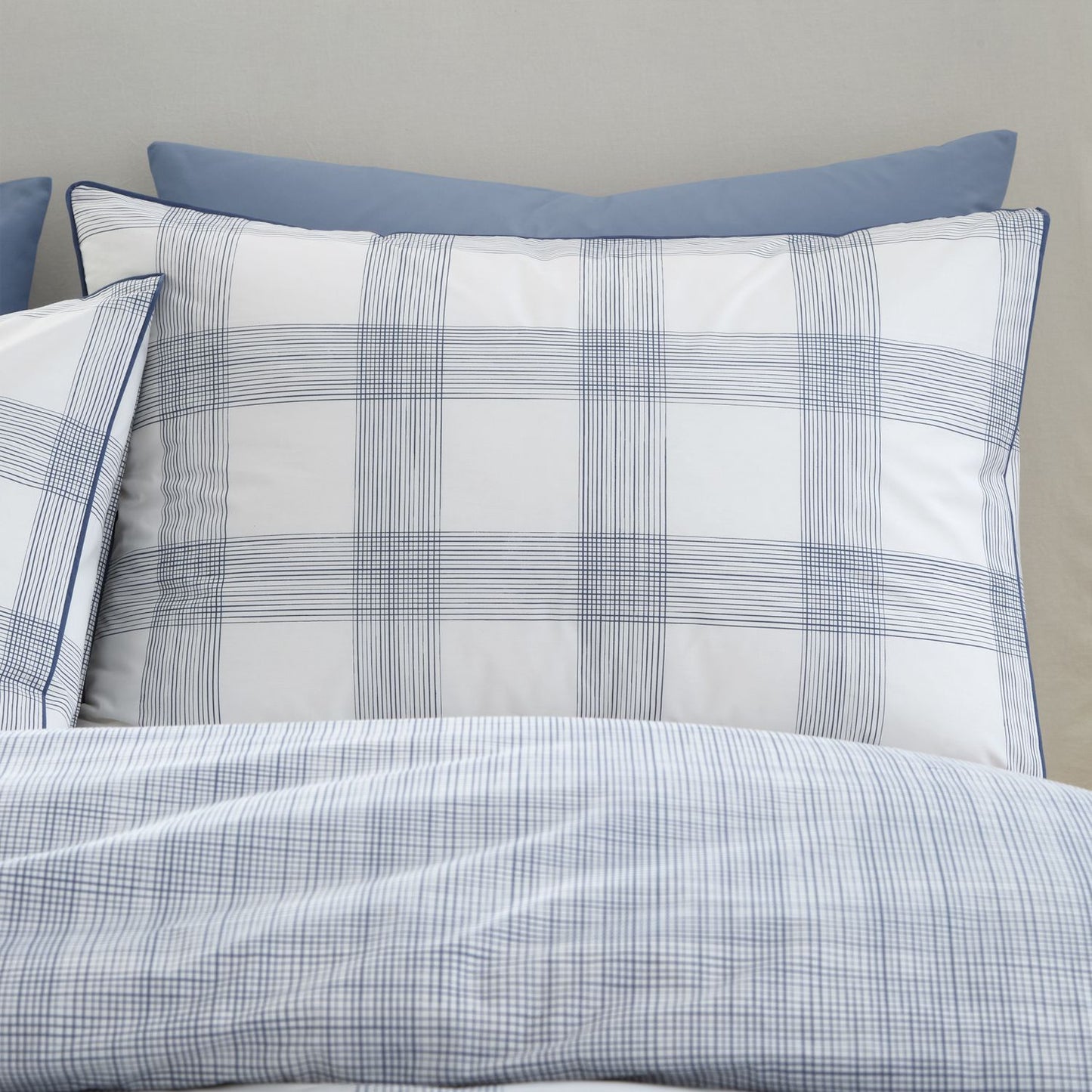 Bianca Marlow Blue Check 200TC Cotton Percale Reversible Duvet Set