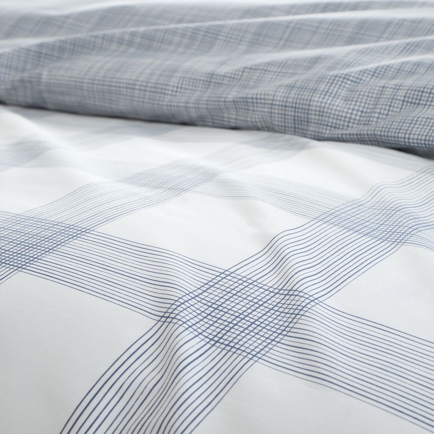 Bianca Marlow Blue Check 200TC Cotton Percale Reversible Duvet Set