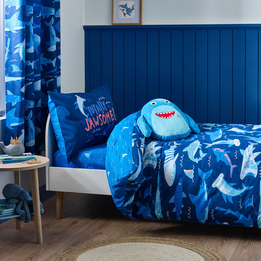 Catherine Lansfield Kids Jawsome Navy Blue Shark Reversible Duvet Set