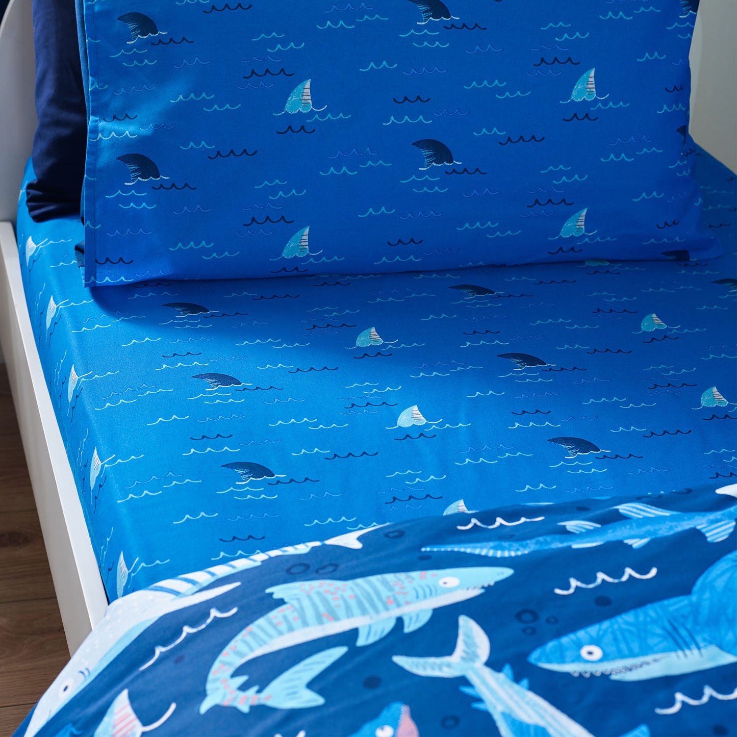 Catherine Lansfield Kids Jawsome Navy Blue Shark Fitted Sheet