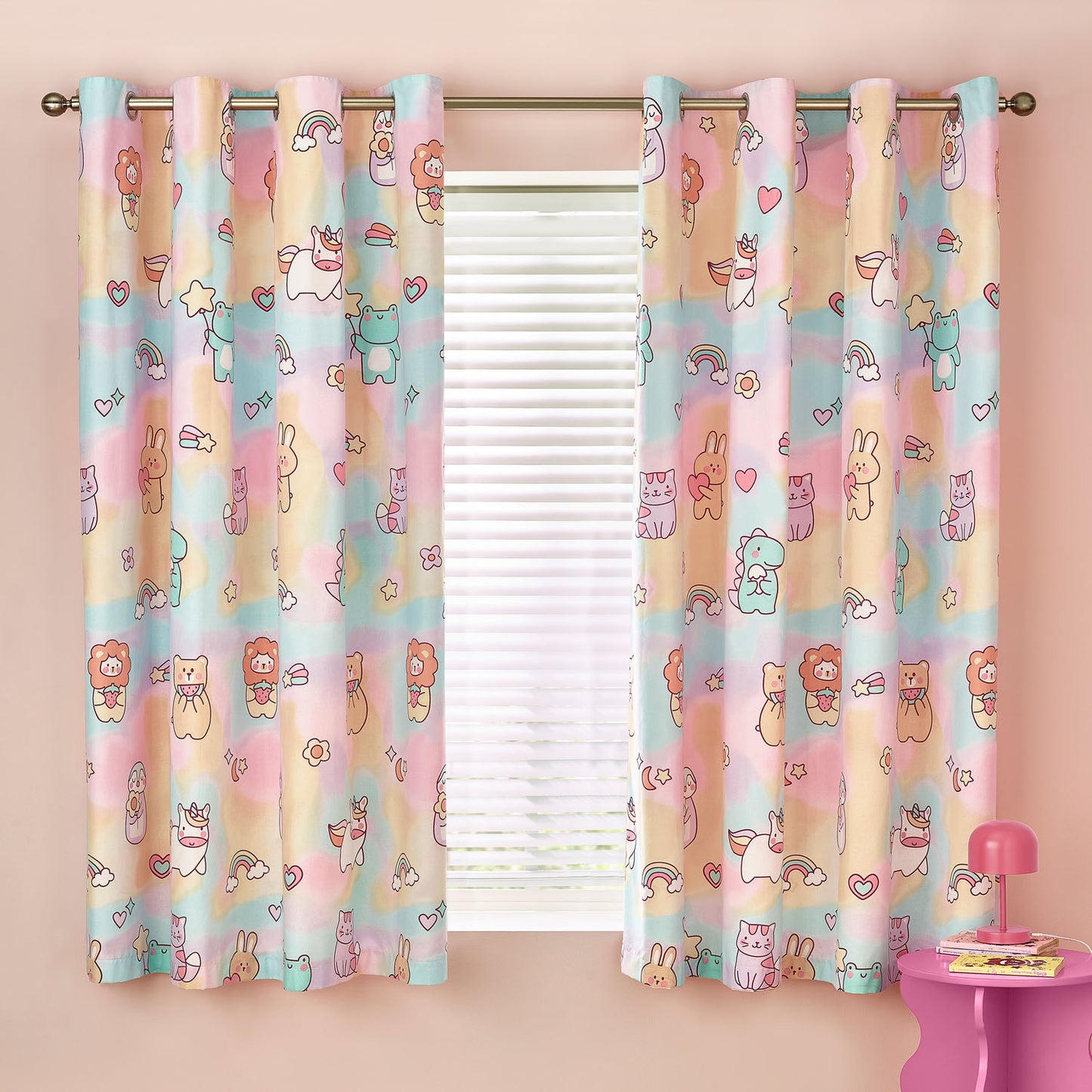 Catherine Lansfield Kids Pastel Forever Together Reversible Eyelet Curtains