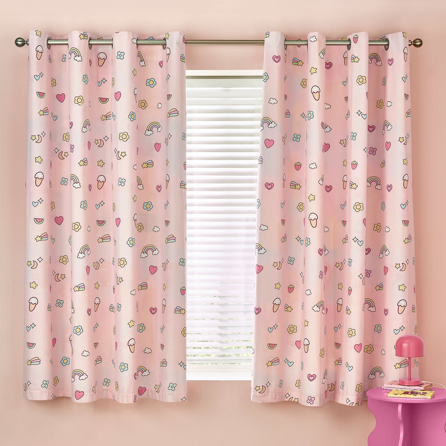 Catherine Lansfield Kids Pastel Forever Together Reversible Eyelet Curtains