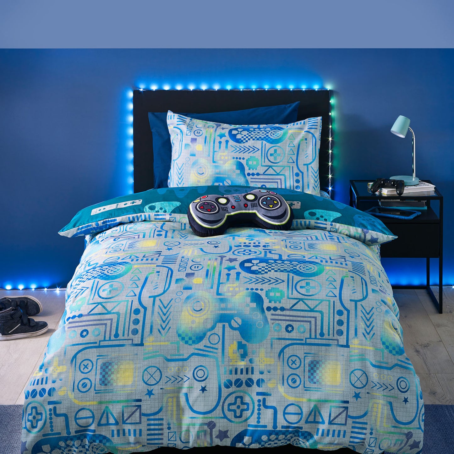 Catherine Lansfield Grey/Blue Gamer Reversible Duvet Set