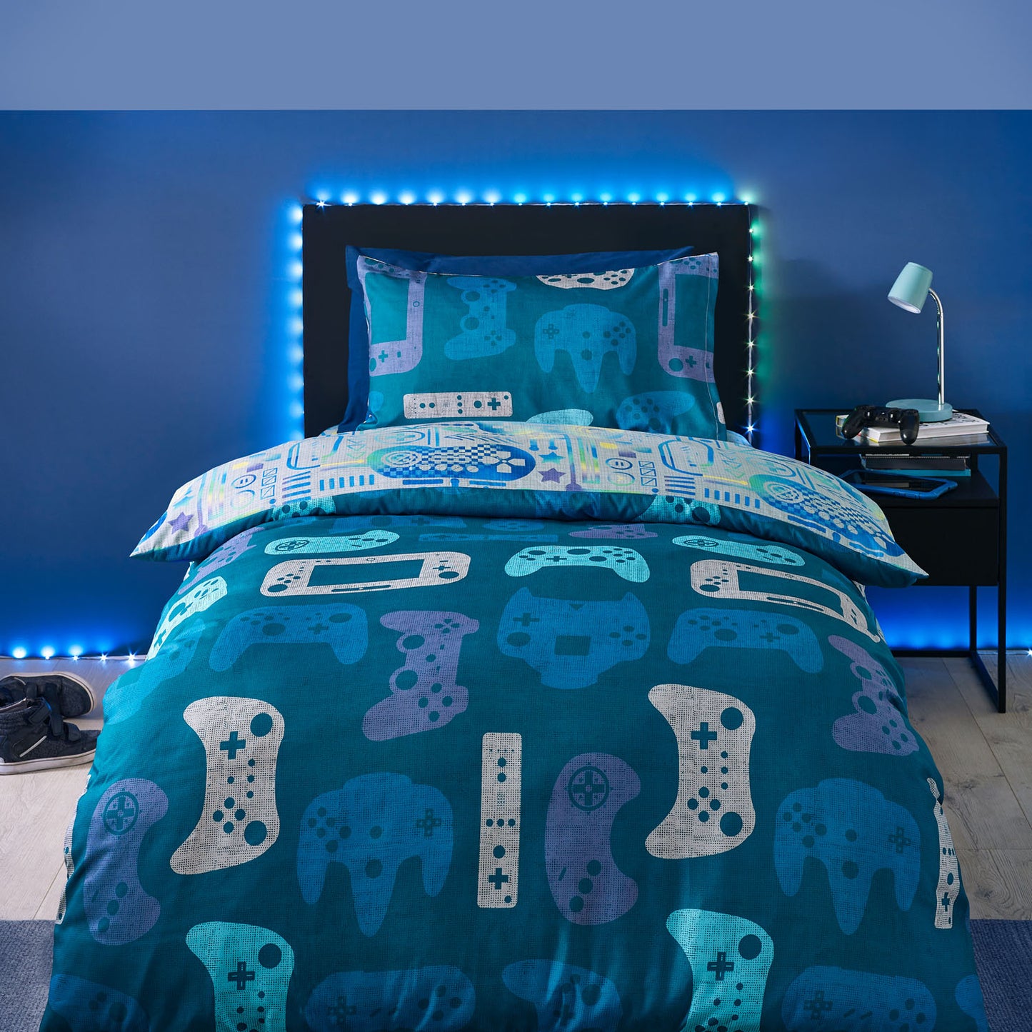Catherine Lansfield Grey/Blue Gamer Reversible Duvet Set