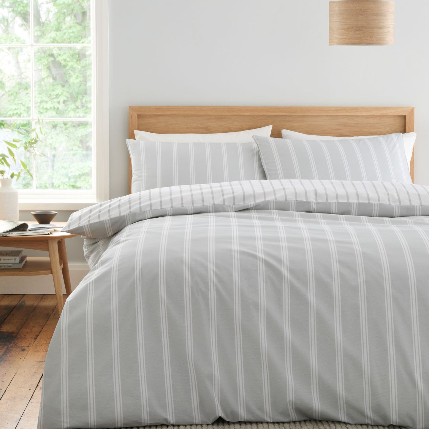Bianca Ashford Stripe Silver 200TC Cotton Percale Reversible Duvet Set