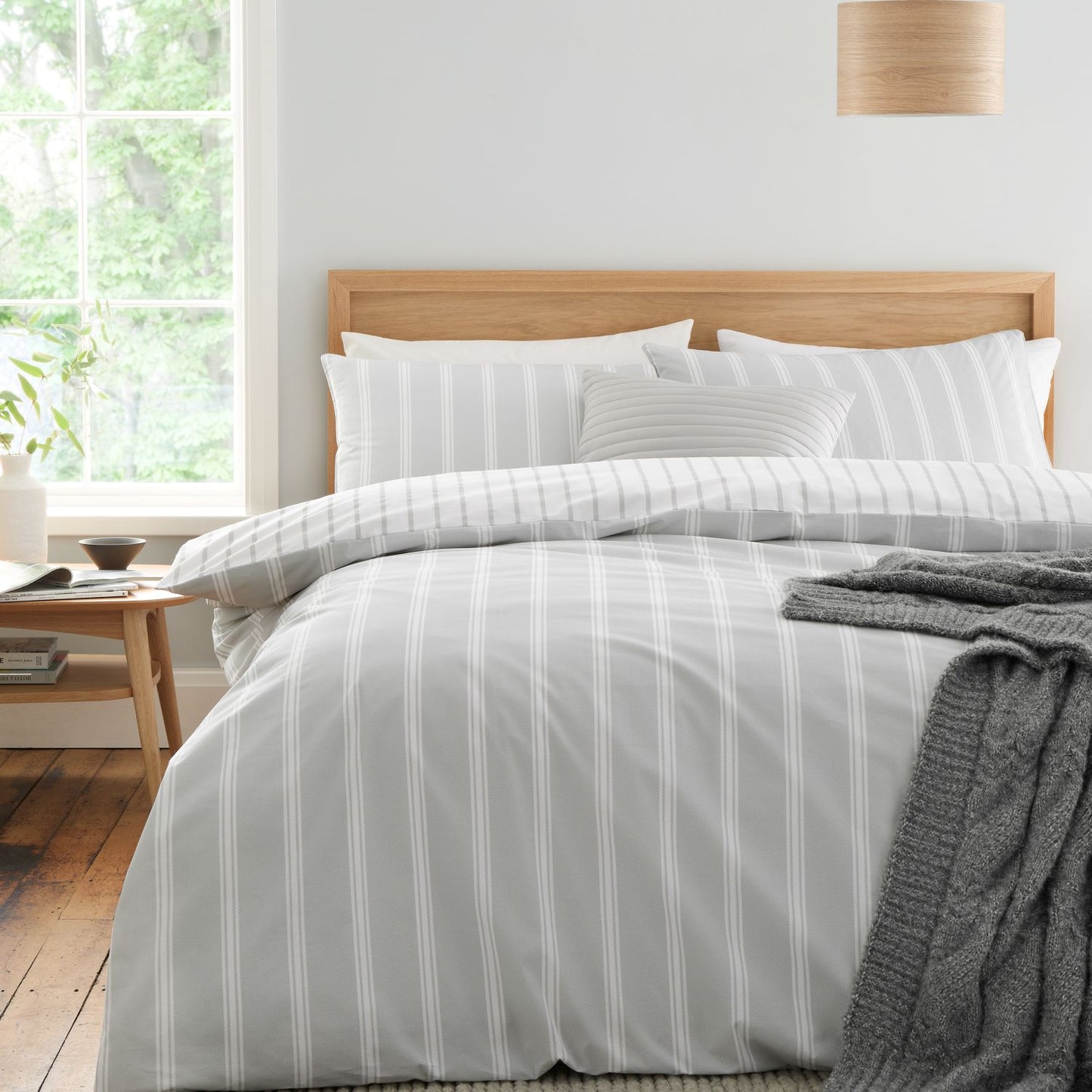 Bianca Ashford Stripe Silver 200TC Cotton Percale Reversible Duvet Set