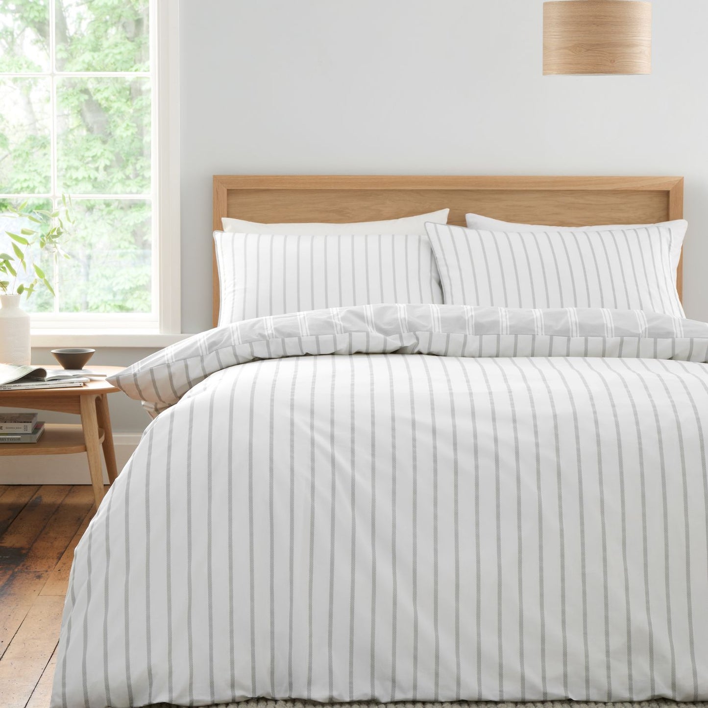 Bianca Ashford Stripe Silver 200TC Cotton Percale Reversible Duvet Set