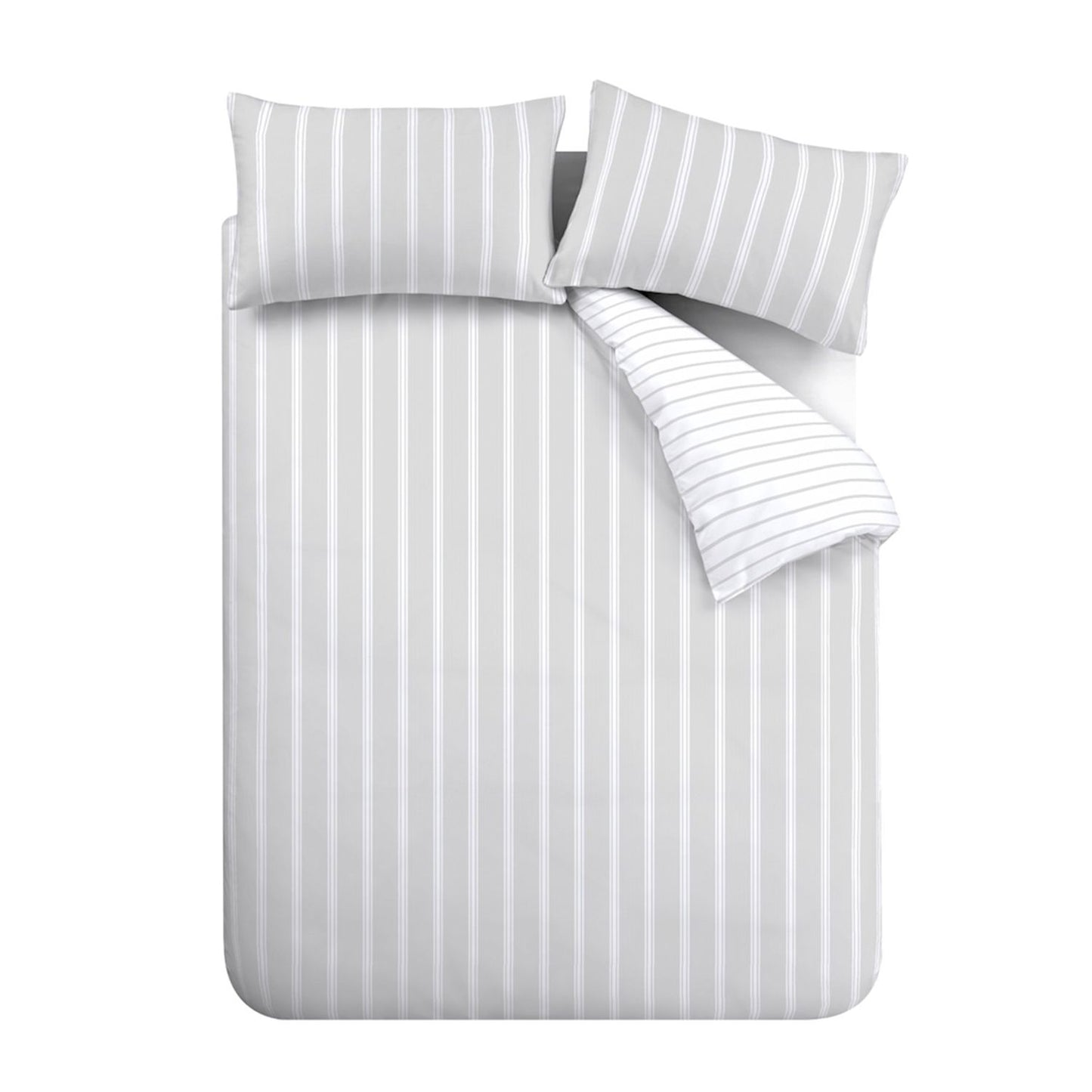 Bianca Ashford Stripe Silver 200TC Cotton Percale Reversible Duvet Set