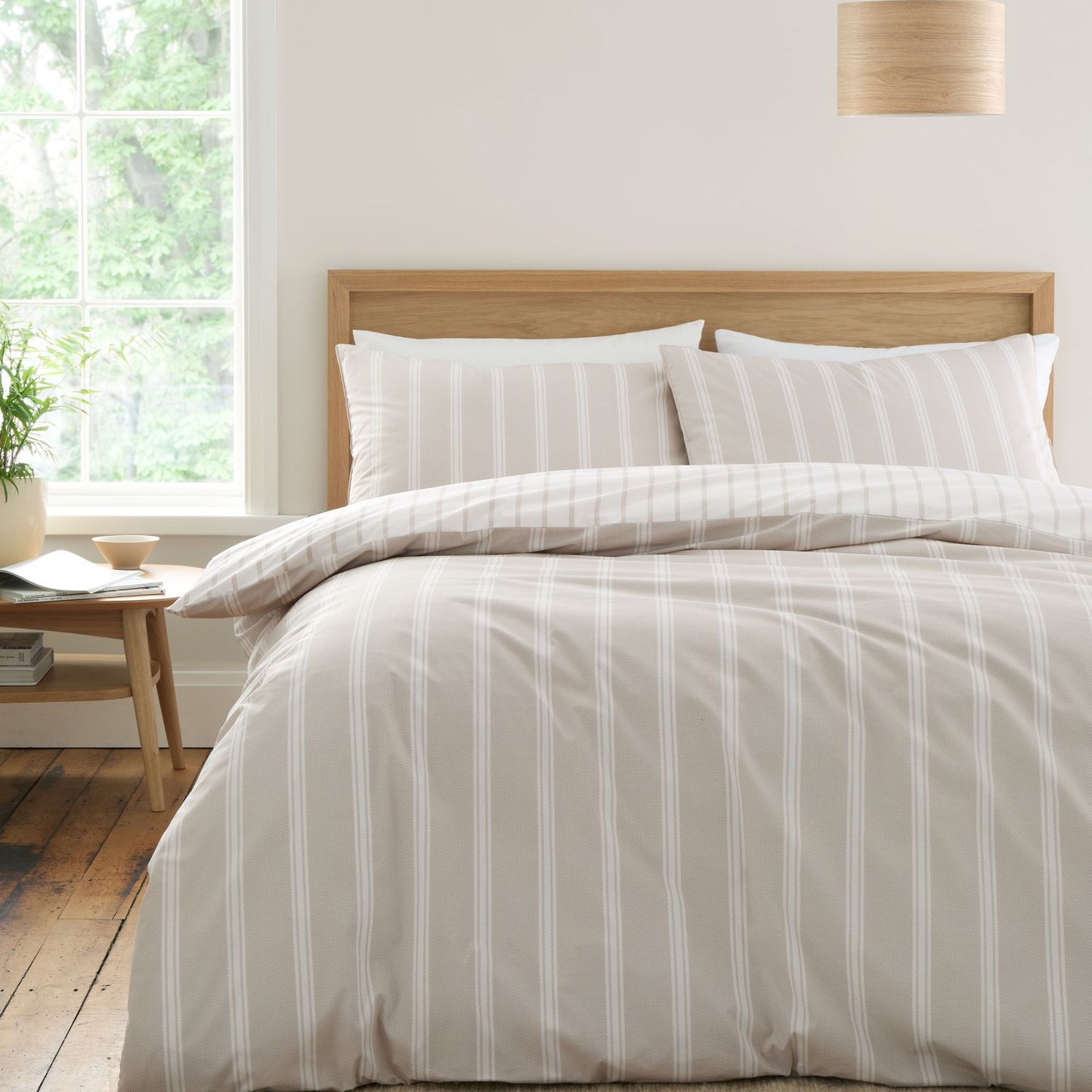 Bianca Ashford Stripe Natural 200TC Cotton Percale Reversible Duvet Set
