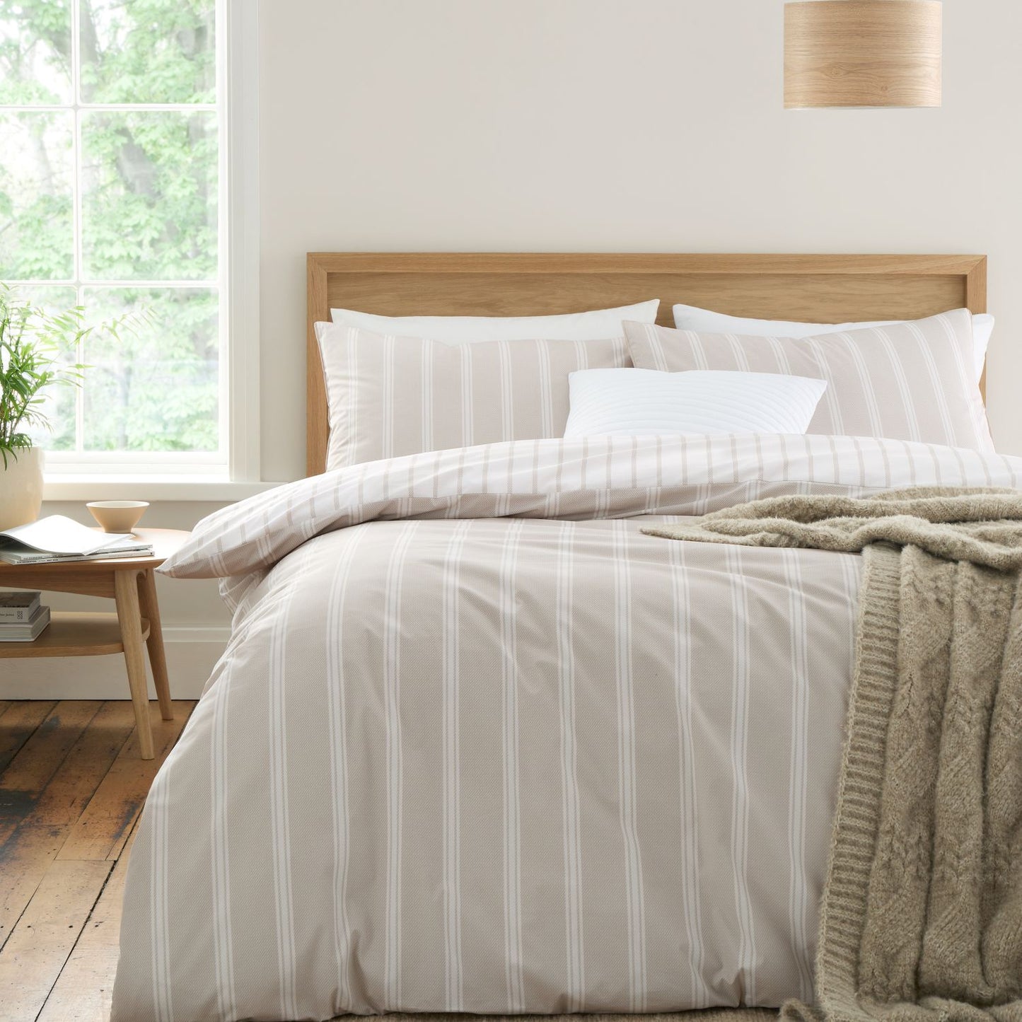 Bianca Ashford Stripe Natural 200TC Cotton Percale Reversible Duvet Set