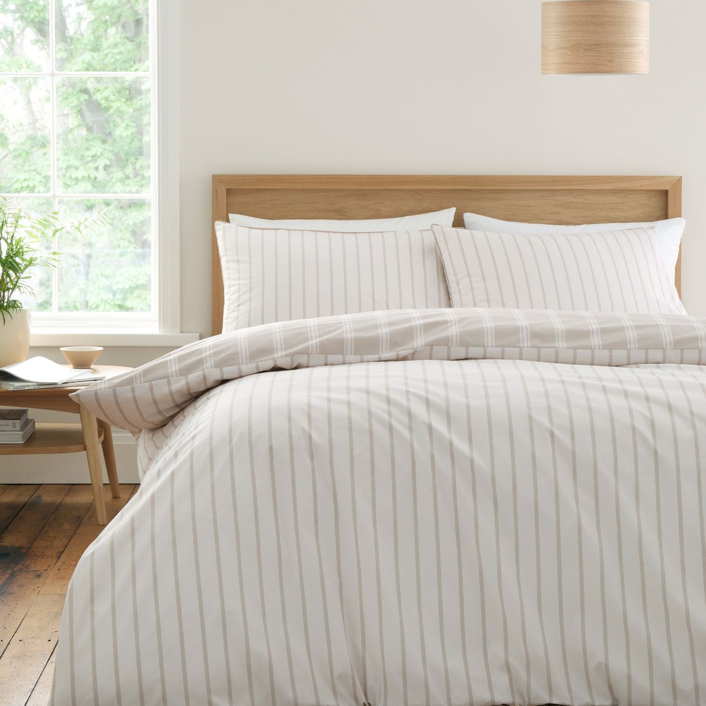 Bianca Ashford Stripe Natural 200TC Cotton Percale Reversible Duvet Set