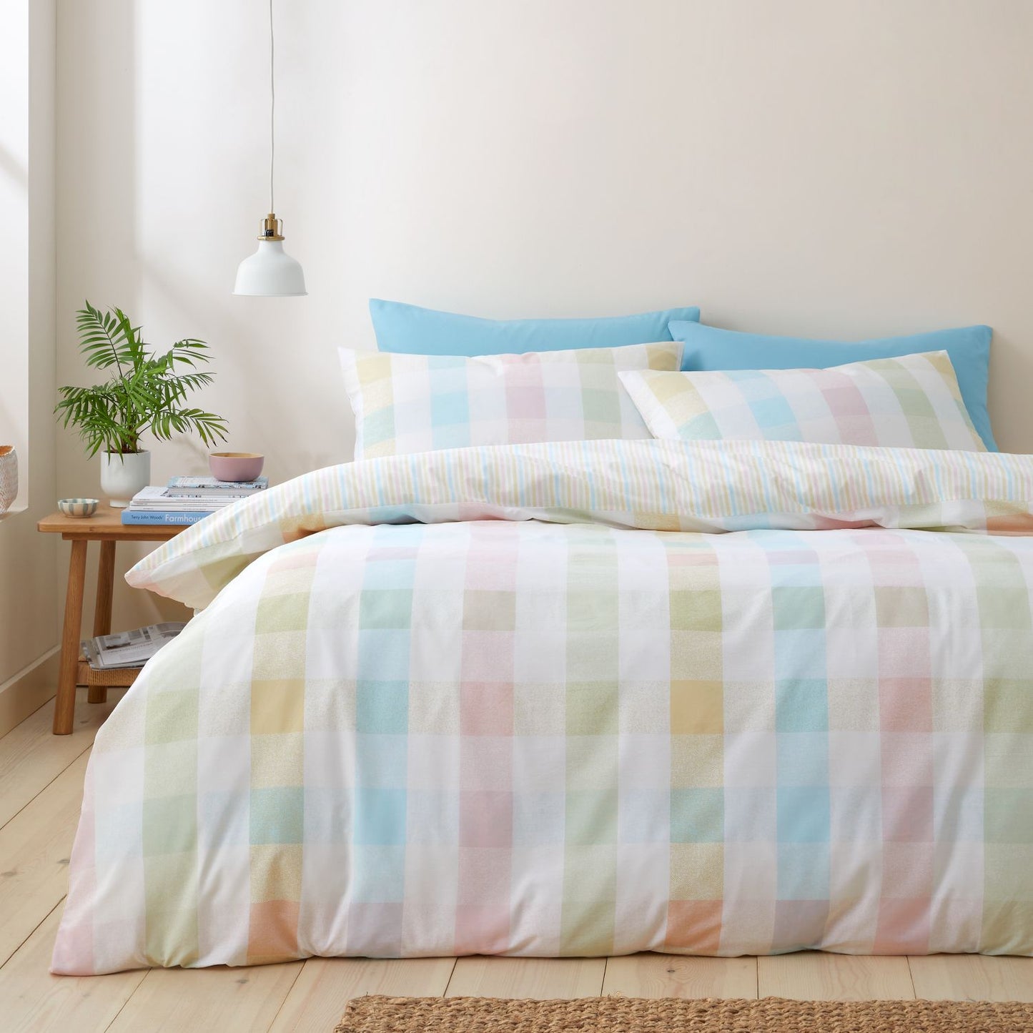 Catherine Lansfield Pastel Spring Check Reversible Duvet Set