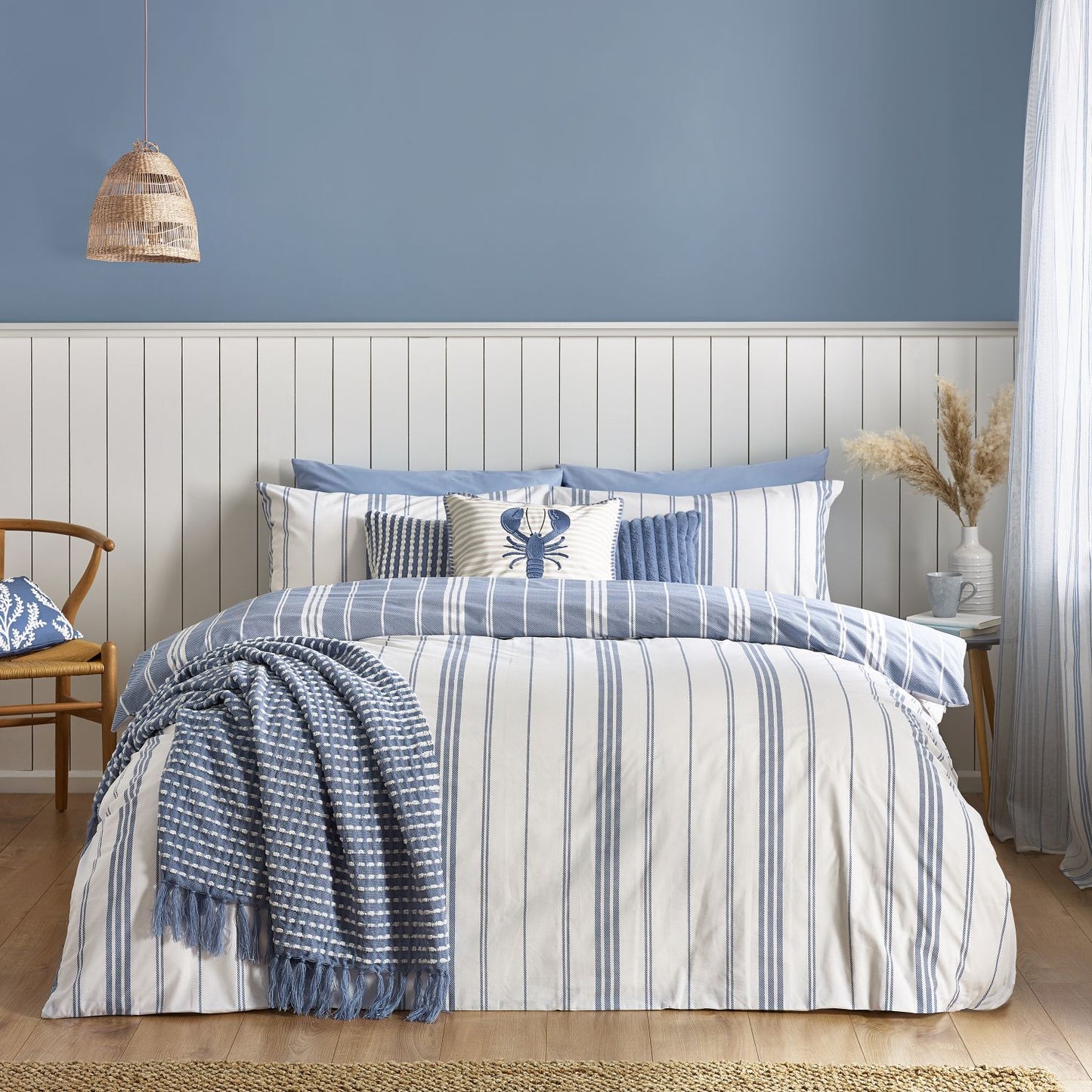 Catherine Lansfield Harbour Stripe Blue Reversible Duvet Set