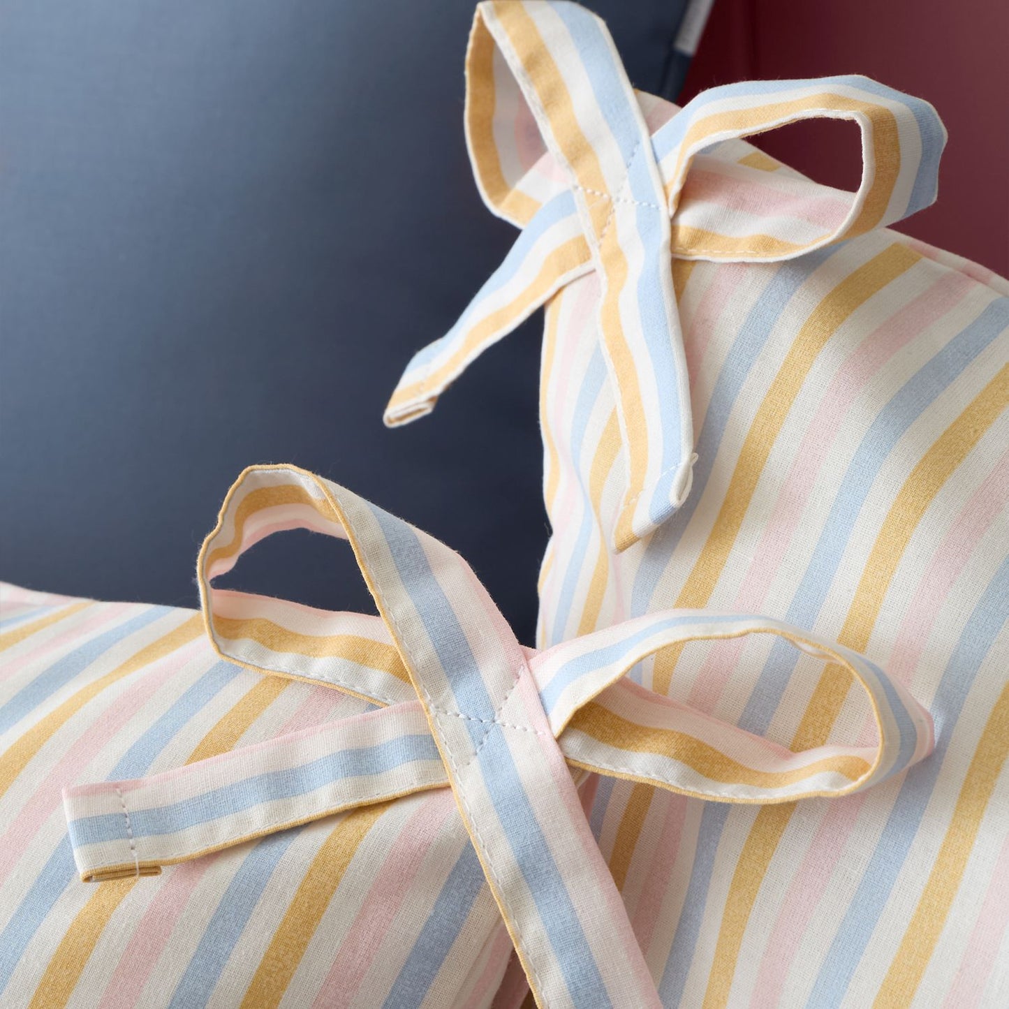 Catherine Lansfield Brighton Stripe Pastel Bow Trim Duvet Set
