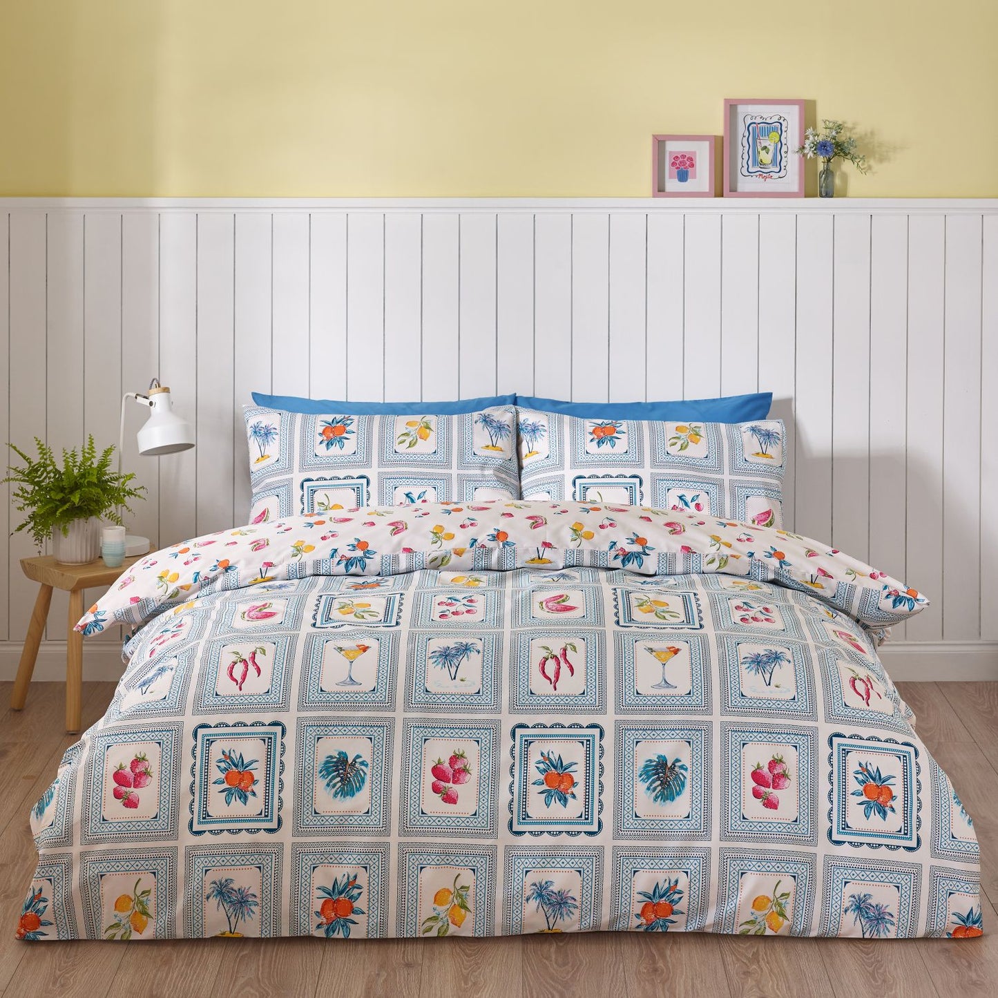 Catherine Lansfield Riviera Blue Tiles Reversible Duvet Set