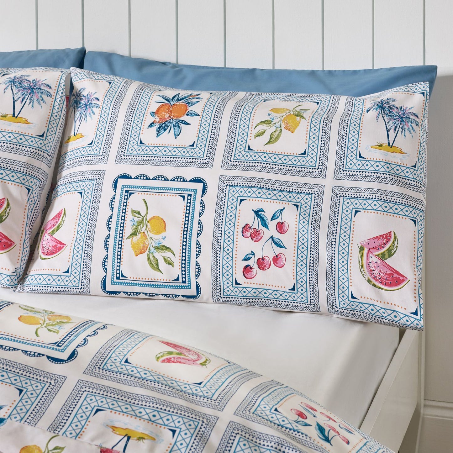 Catherine Lansfield Riviera Blue Tiles Reversible Duvet Set
