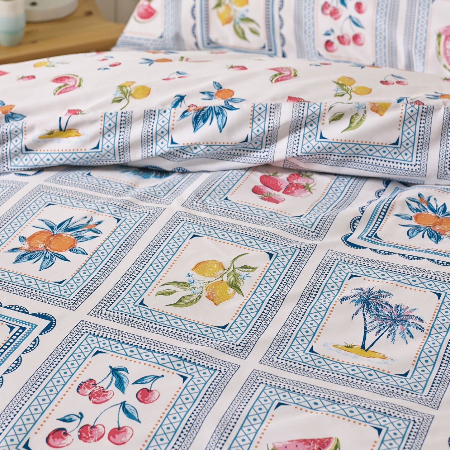 Catherine Lansfield Riviera Blue Tiles Reversible Duvet Set