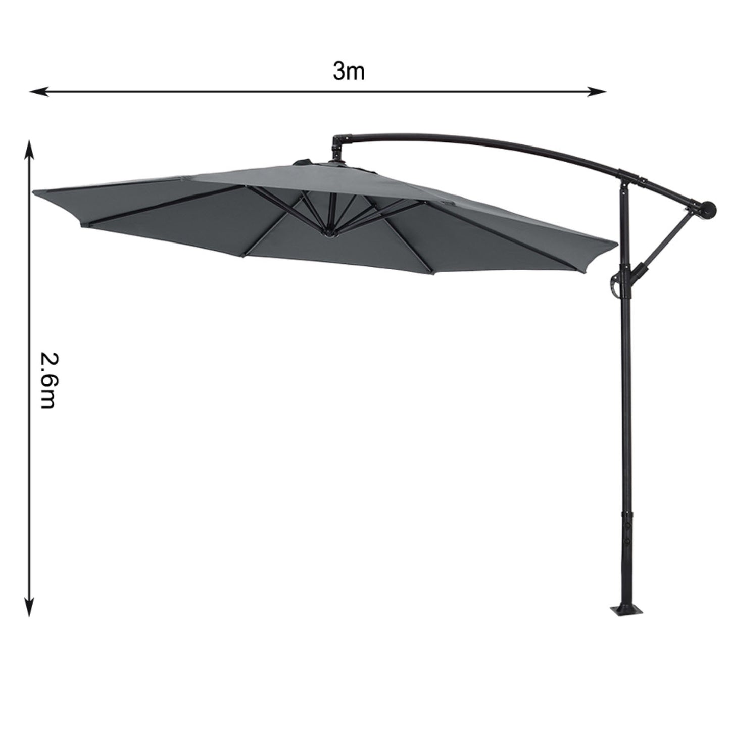 Cantilever Garden Parasol Dark Grey with Tilt Fillable Cross Base 3m