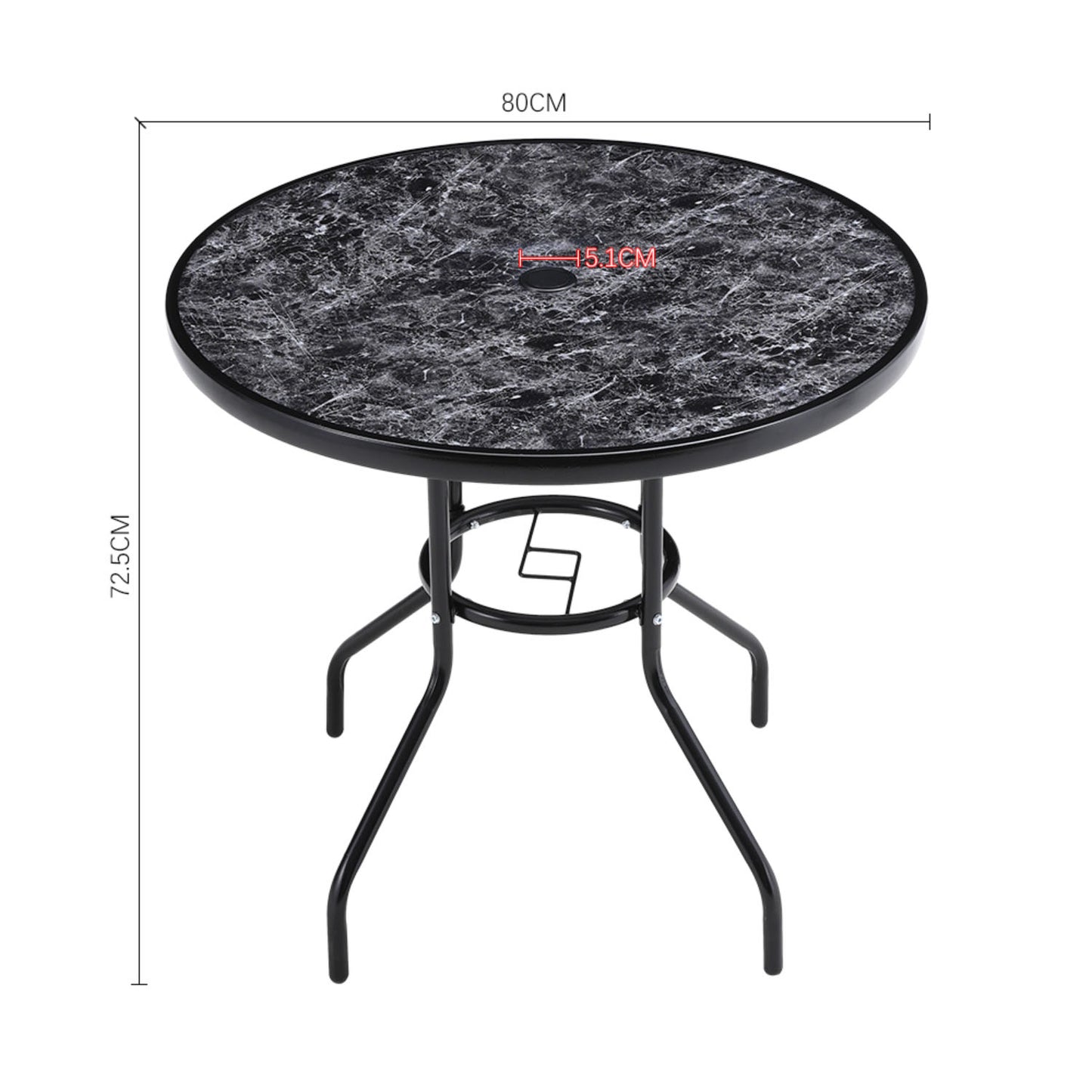 Tempered Glass Black Round Marble Effect Garden Coffee Table