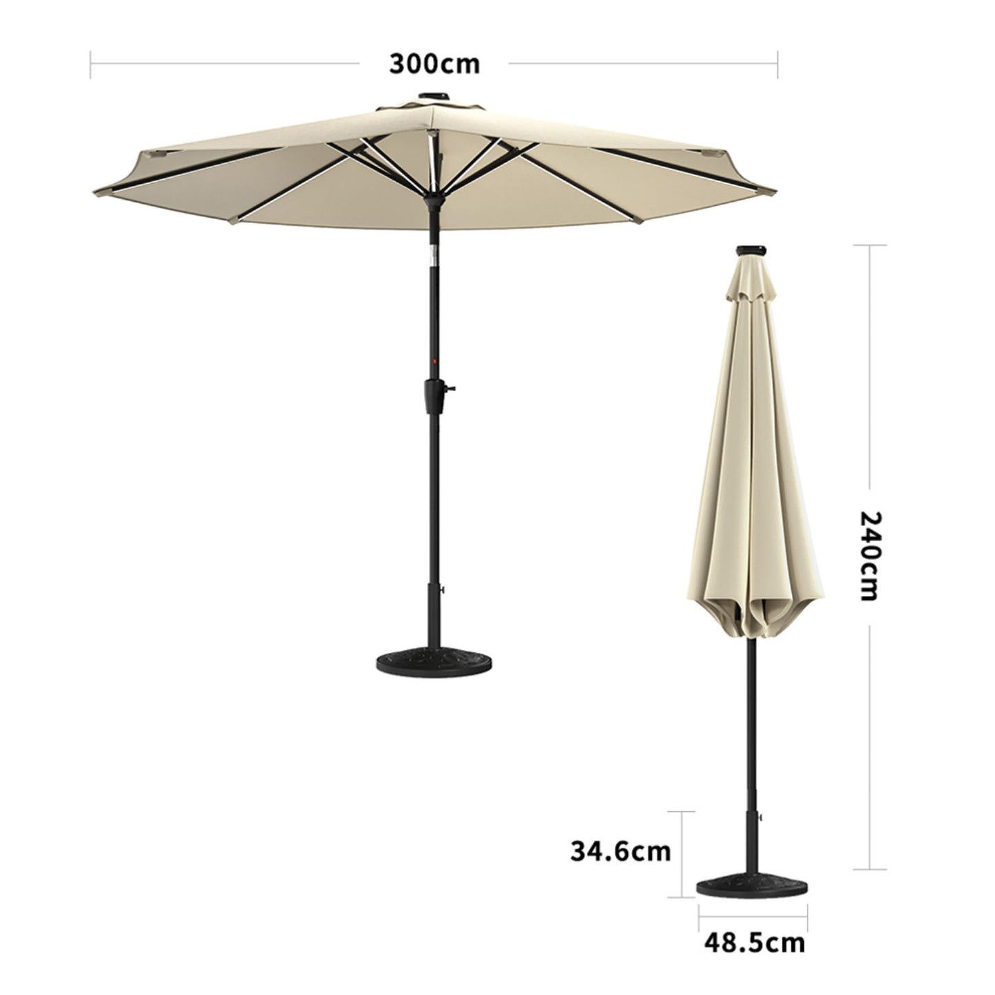 Solar LED Crank & Tilt Parasol Beige with Resin Floral Base 3M
