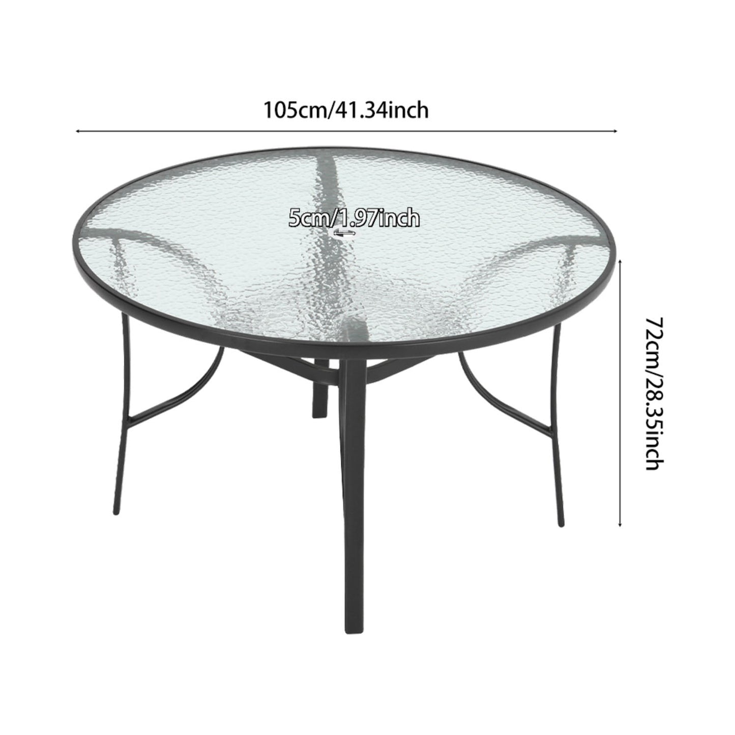 Round Tempered Glass Black Garden Table with Parasol Hole