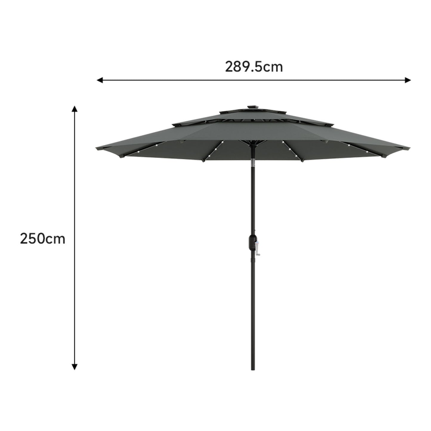 3 Tier Dark Grey Patio Umbrella With Tilt & Base 2.9M