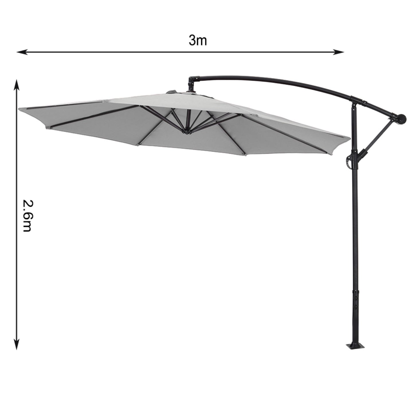 Cantilever Garden Parasol Light Grey with Tilt Fillable Cross Base 3m