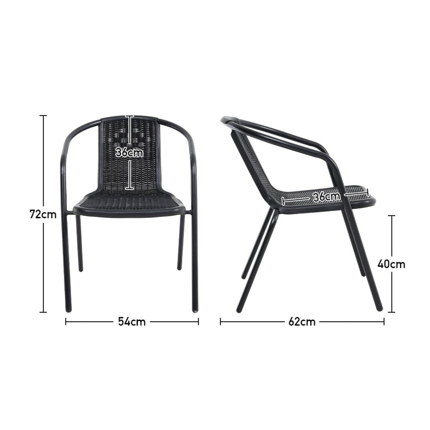 Set of 2 Black PE Rattan Stacking Garden Chairs