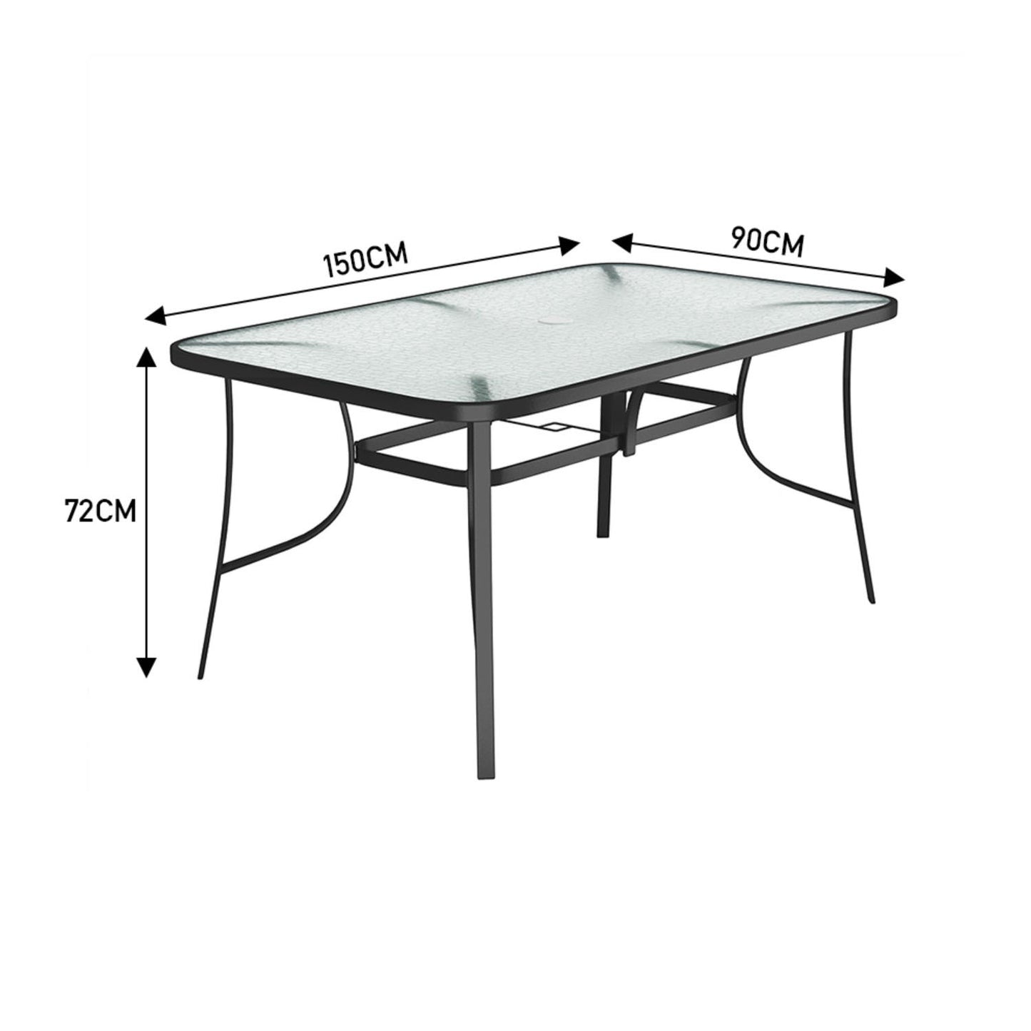 4 Seater Rectangular Tempered Glass Black Garden Table