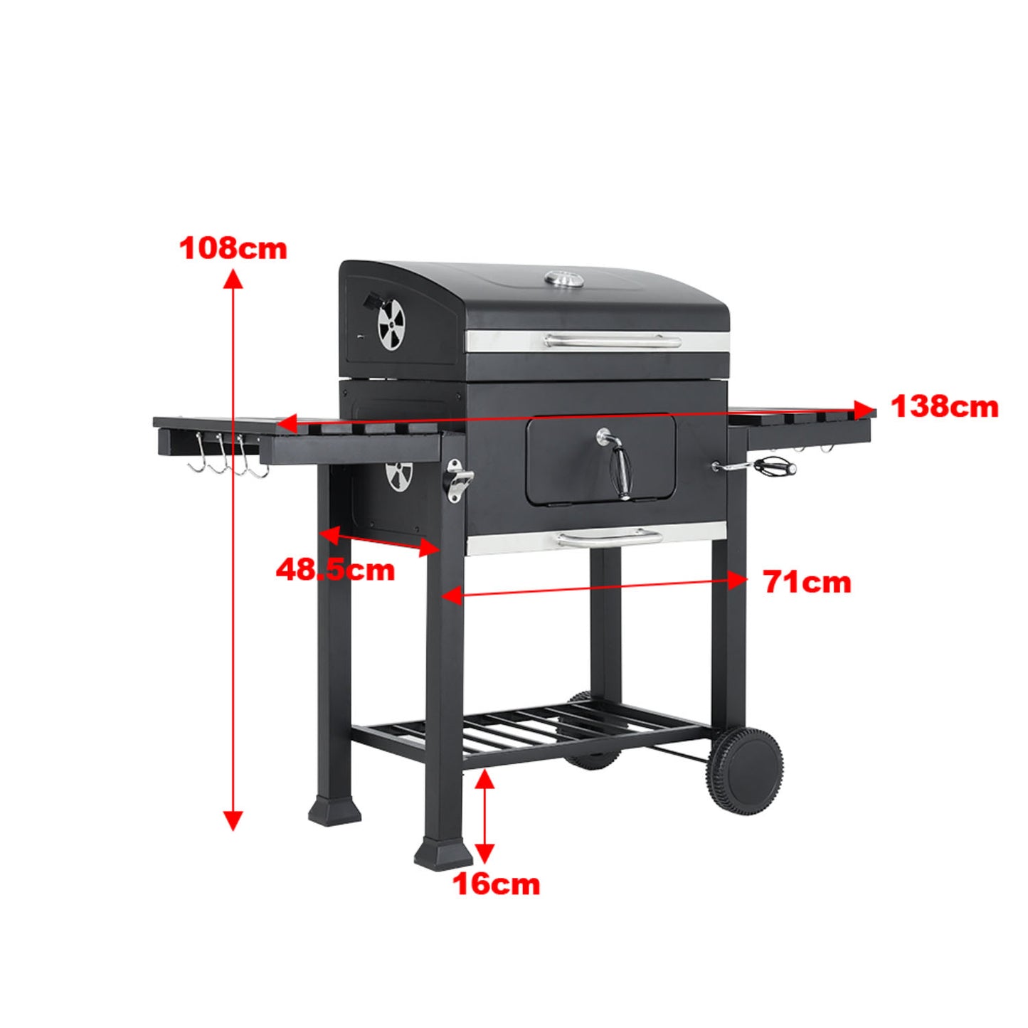 Outdoor BBQ Charcoal Grill with Side Tables