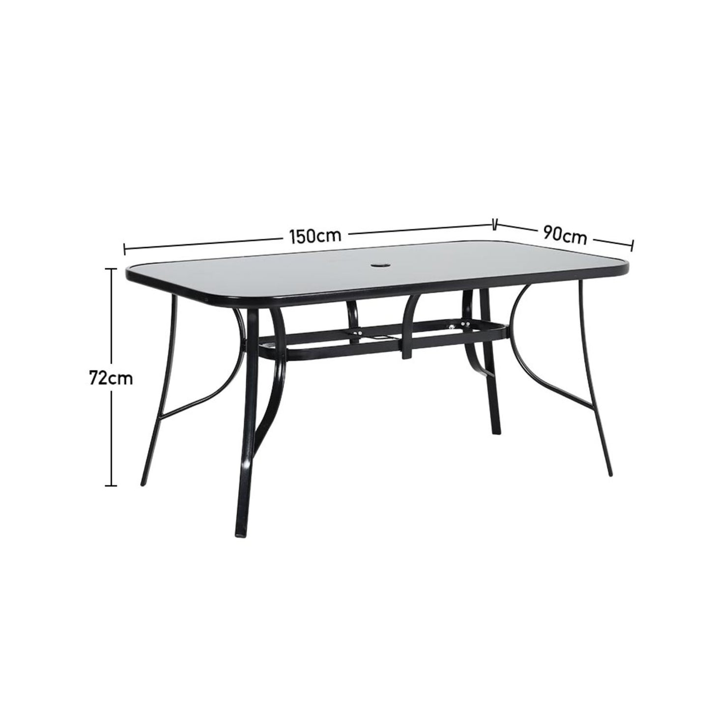 4 Seater Black Rectangular Garden Dining Table with Umbrella Hole