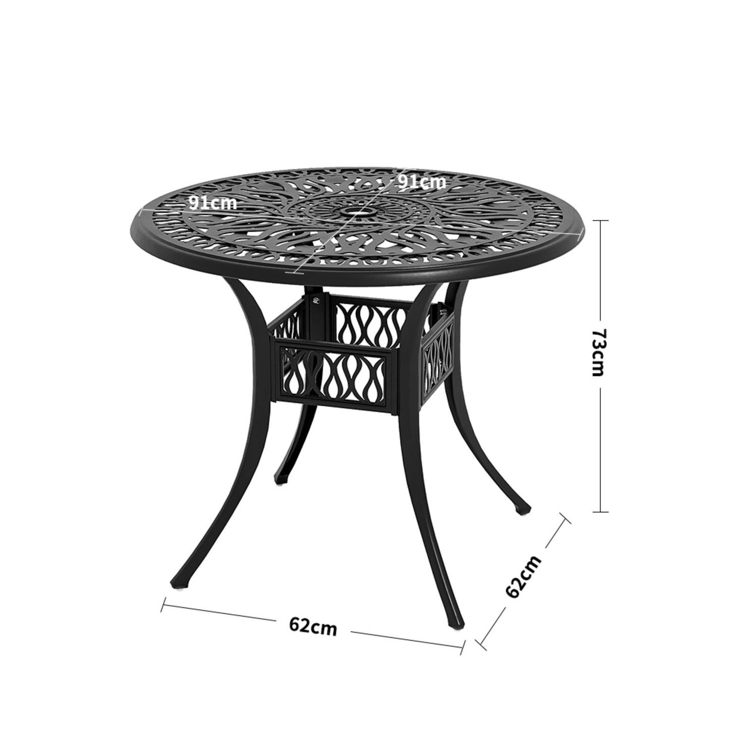 4 Seater Round Cast Aluminum Black Garden Table with Parasol Hole