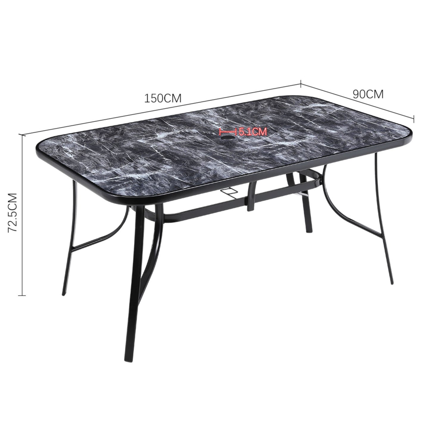 Tempered Glass Black Rectangle Coarse Vein Marble Effect Coffee Table