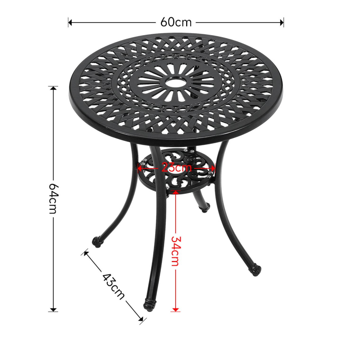 Vintage Cast Aluminium Round Bistro Table with Parasol Hole