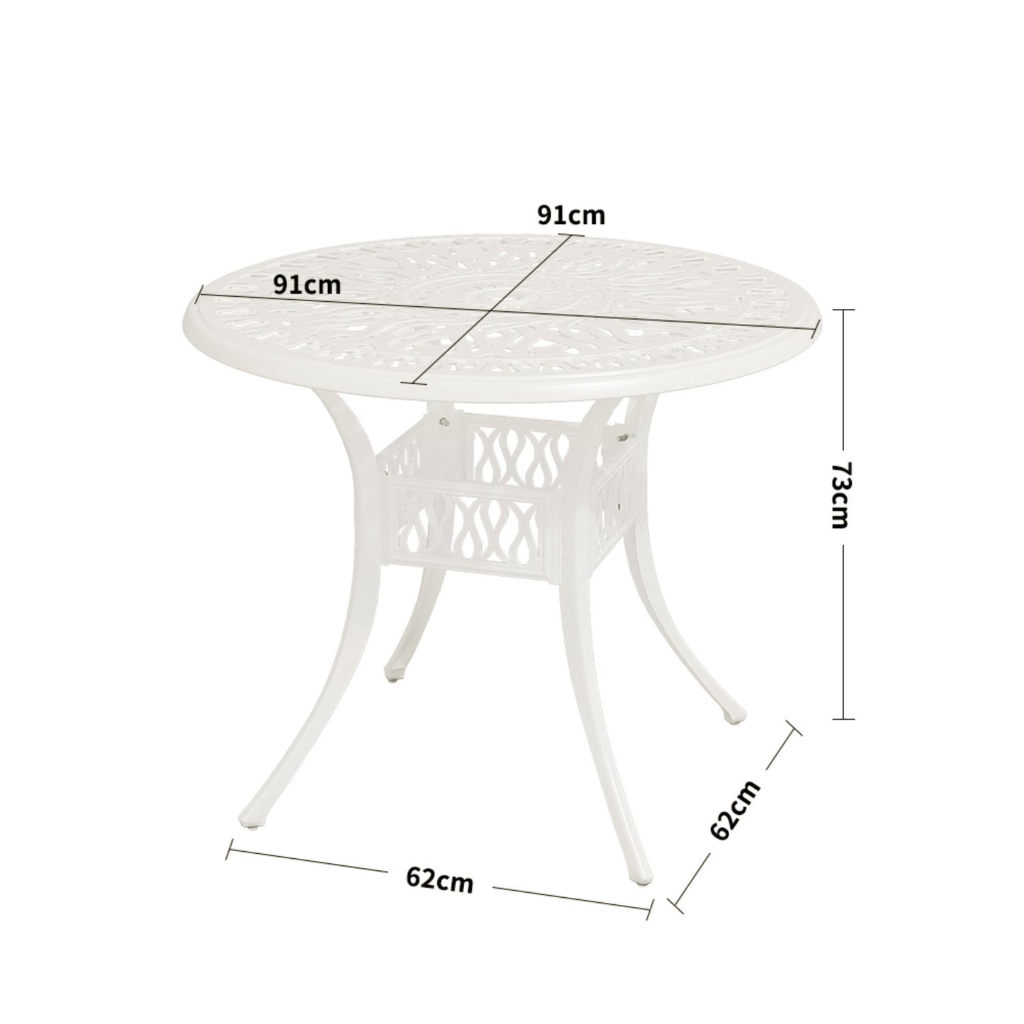 4 Seater Round Cast Aluminum White Garden Table with Parasol Hole