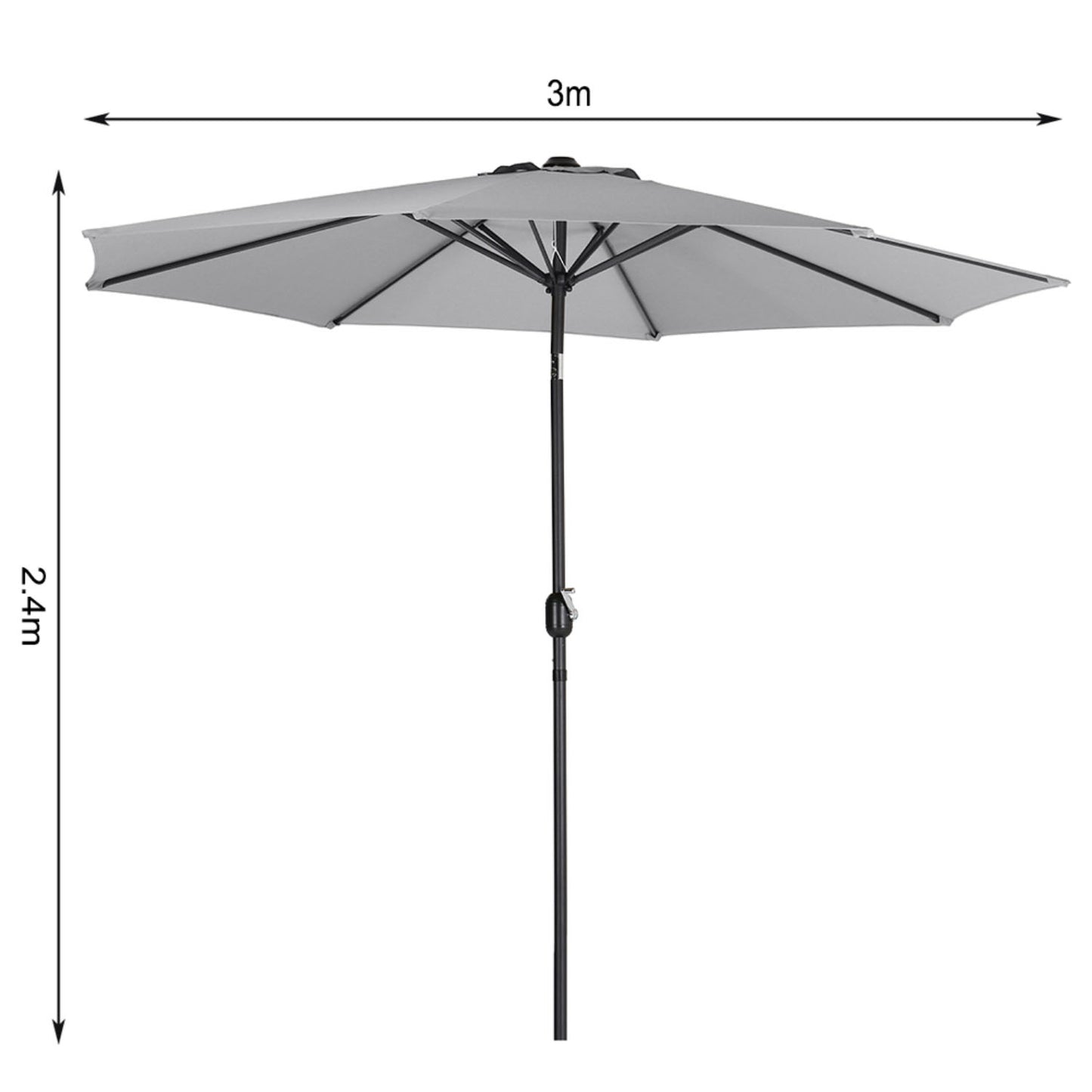 Outdoor Crank and Tilt Parasol Light Grey with Round Base 3m