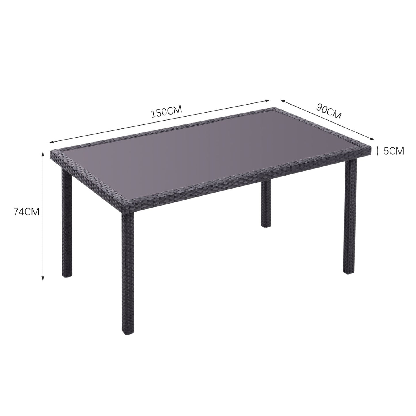 Rectangle Garden Outdoor Rattan Patio Dining Table Black