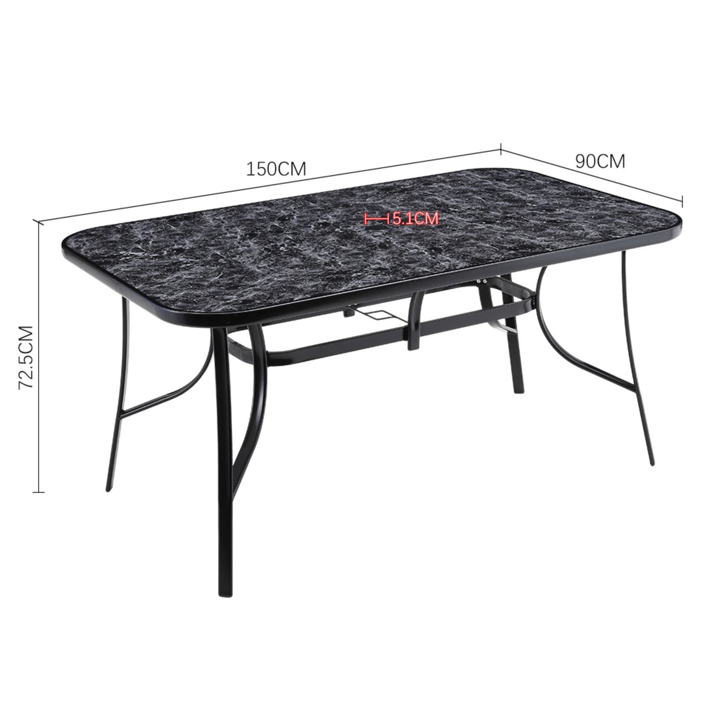 Rectangle Tempered Glass Black Marble Effect Garden Coffee Table