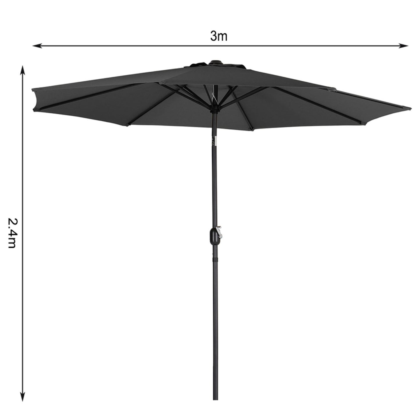 Outdoor Crank Tilt Parasol Black with Round Base 3m