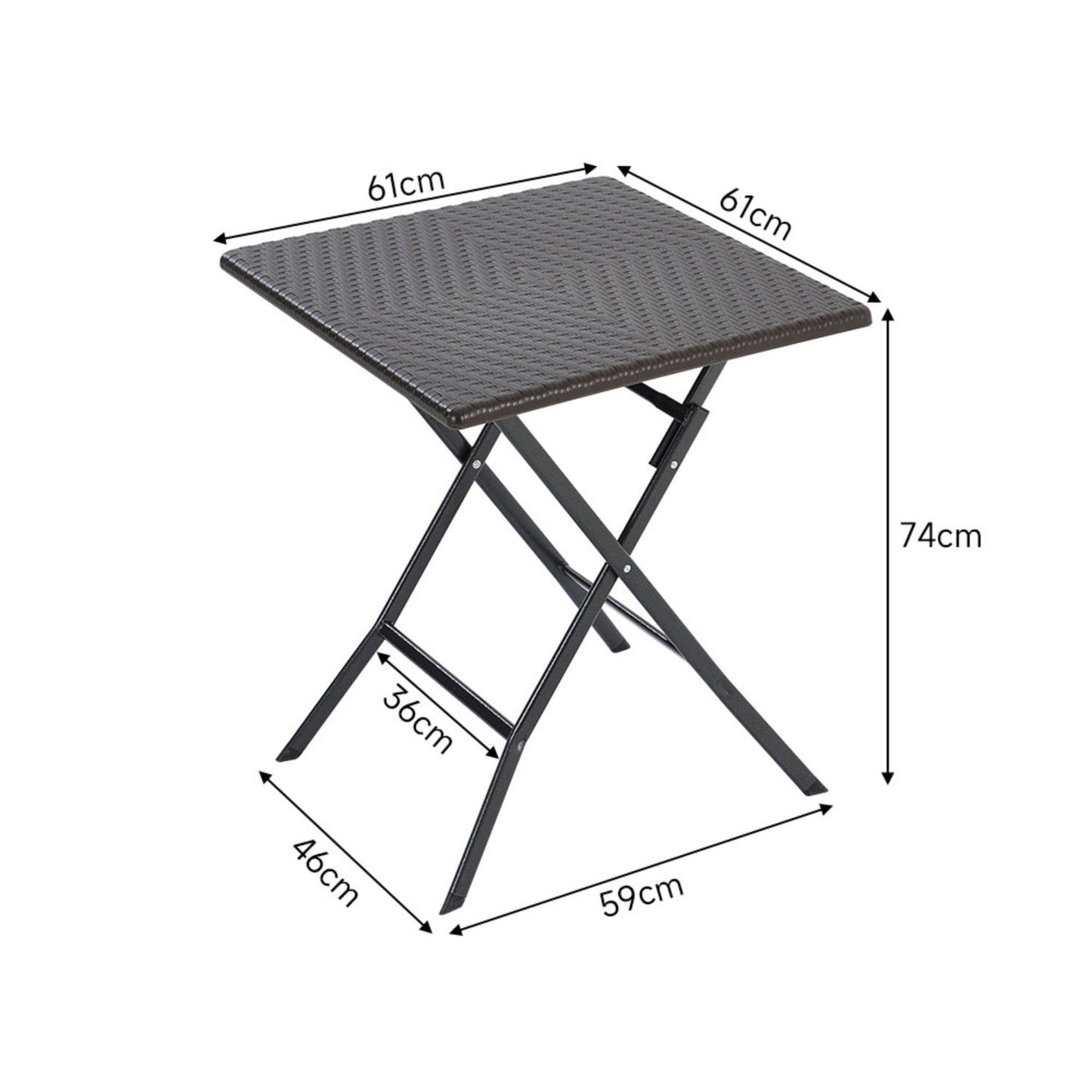 Black Square Rattan Outdoor Bistro Folding Table