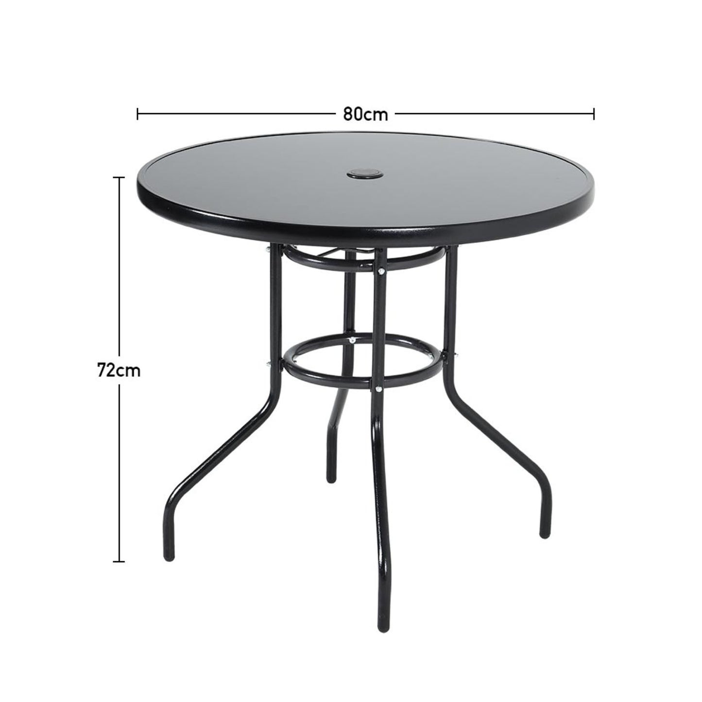 2 Seater Round Garden Bistro Table Black with Parasol Hole