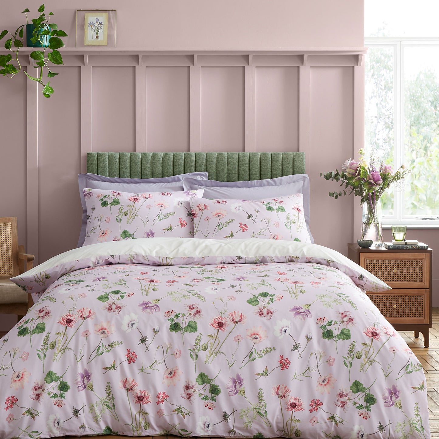 RHS Serenity Garden Lilac Reversible 200TC Cotton Duvet Set