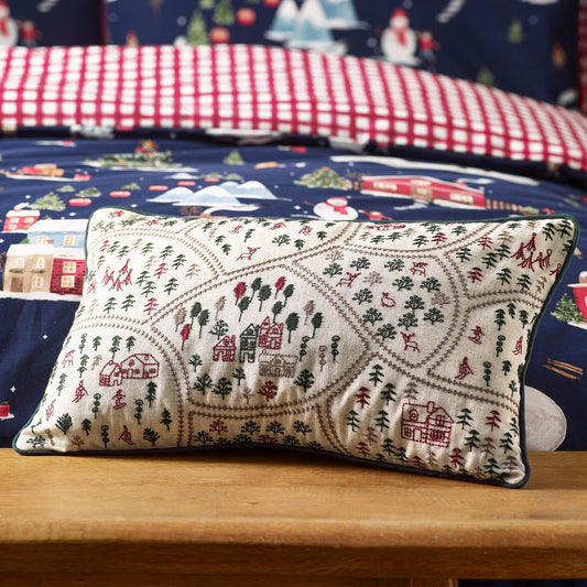 Catherine Lansfield Christmas Ski Village Embroidered Cushion