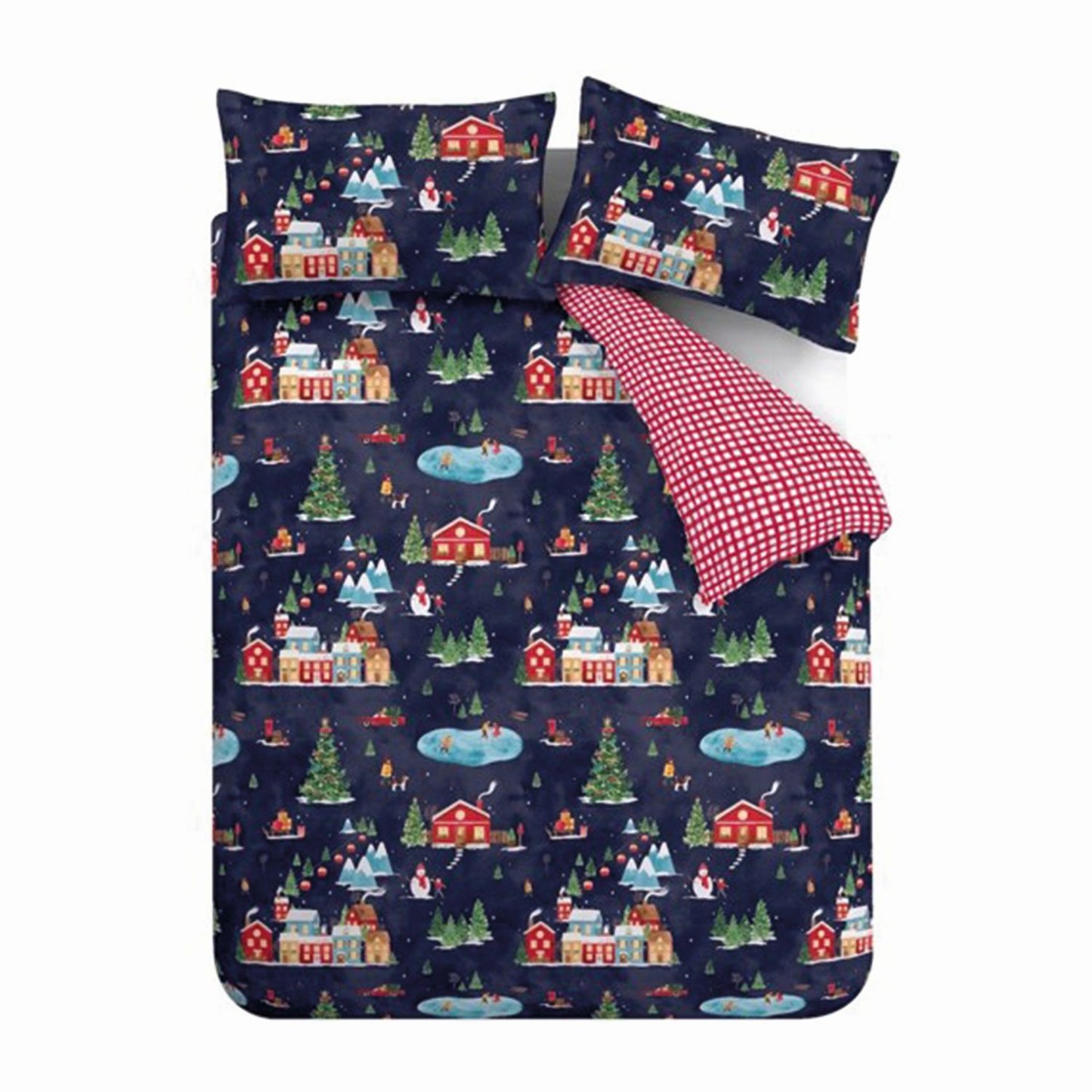 Catherine Lansfield Christmas Ski Village Navy Reversible Duvet Set