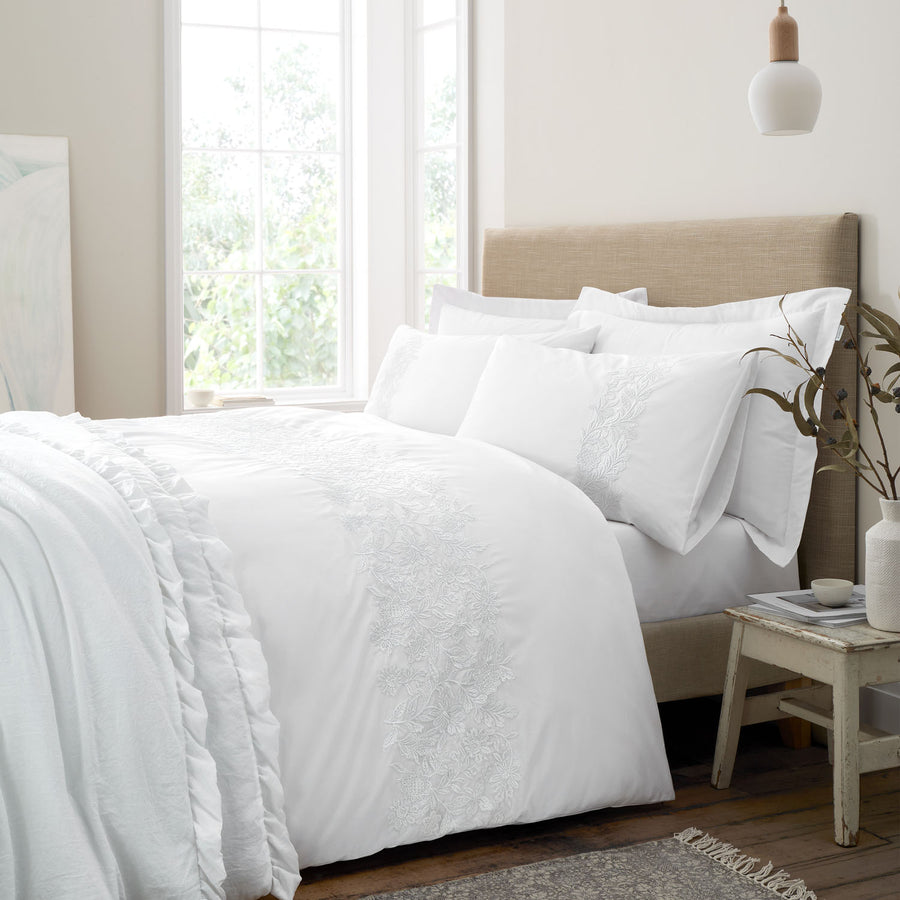 Bianca Embroidery Floral White 200TC Cotton Duvet Set