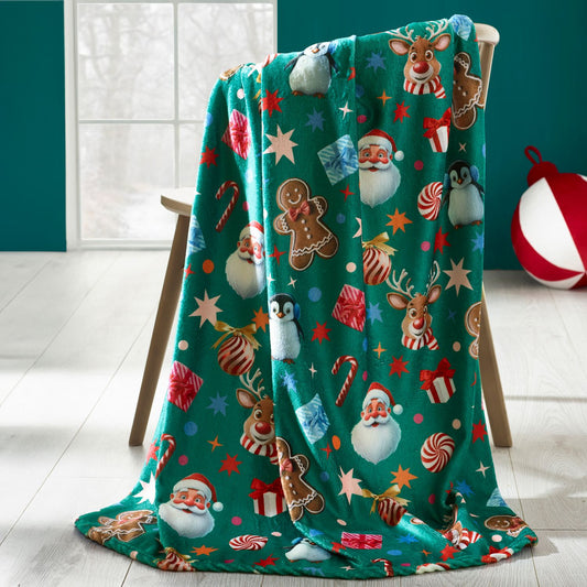 Catherine Lansfield Christmas Icons Green Fleece Throw